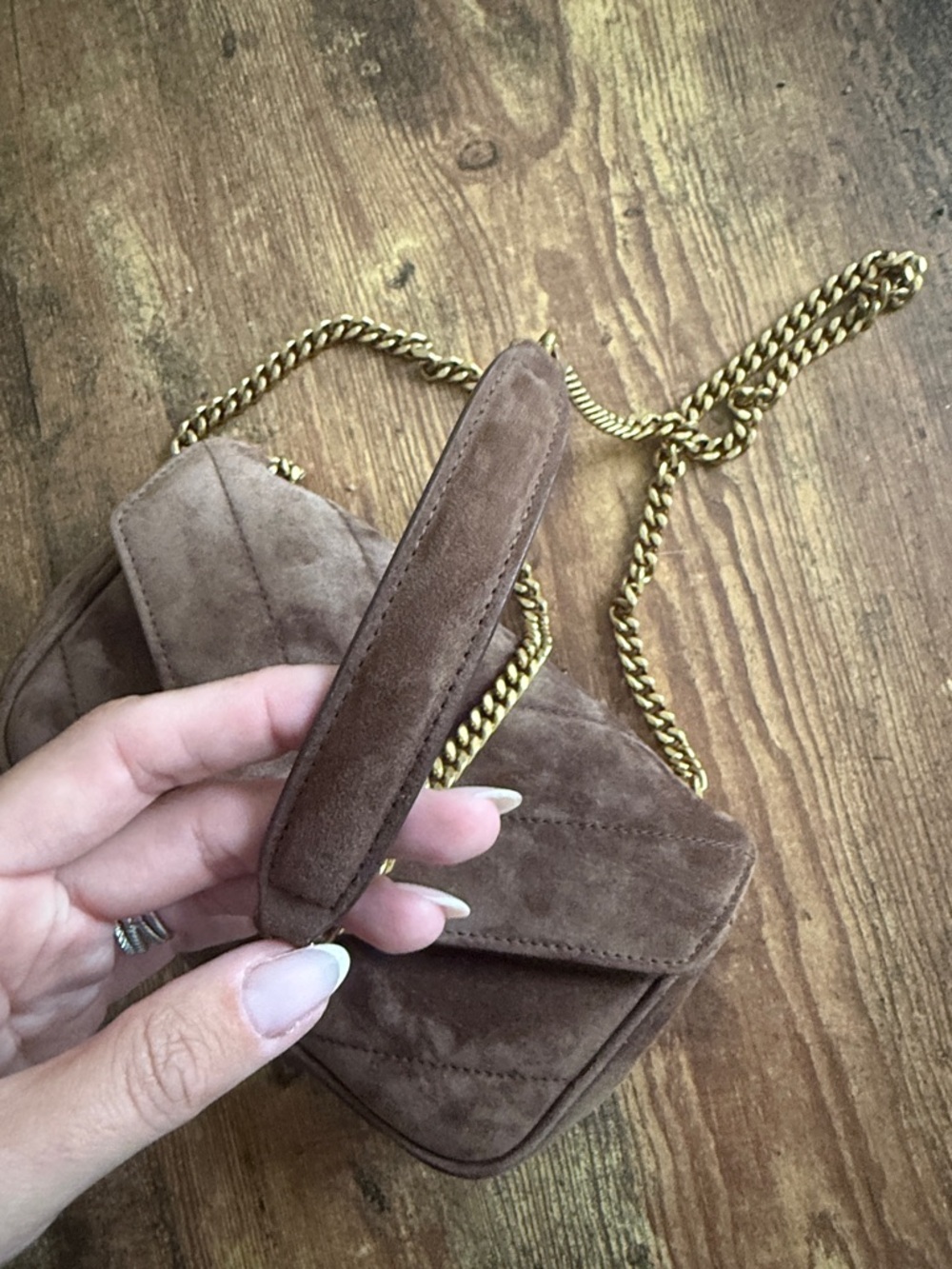 Saint Laurent Brown Suede Small Chain Envelope Bag - Picture 10 of 10